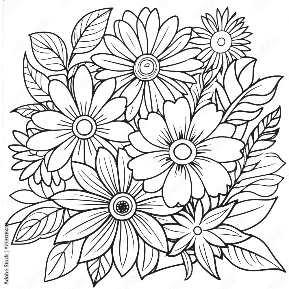 custom made wallpaper toronto digitalLuxury floral outline coloring book pages line art sketch
