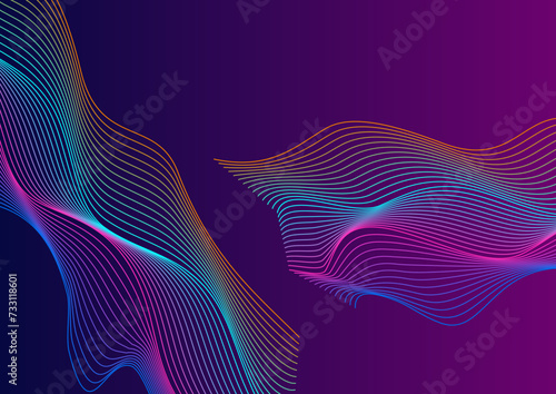 Multicolored Line Background Violet Vector. Minimal Illustration. Rainbow Curve Art. Figure Mesh Template. Colorful Twisted.