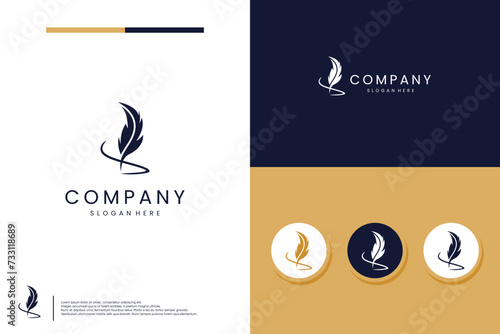 feather pen logo silhouette with vector design template.