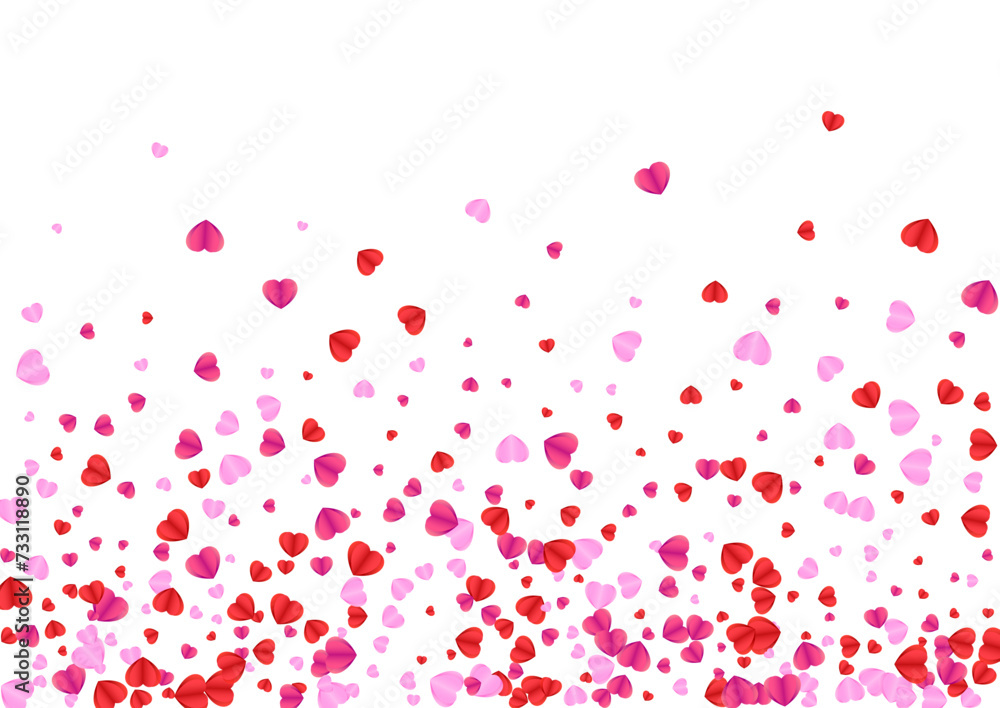 Tender Heart Background White Vector. Art Pattern Confetti. Red Happy Texture. Fond Heart Anniversary Frame. Violet Paper Backdrop.
