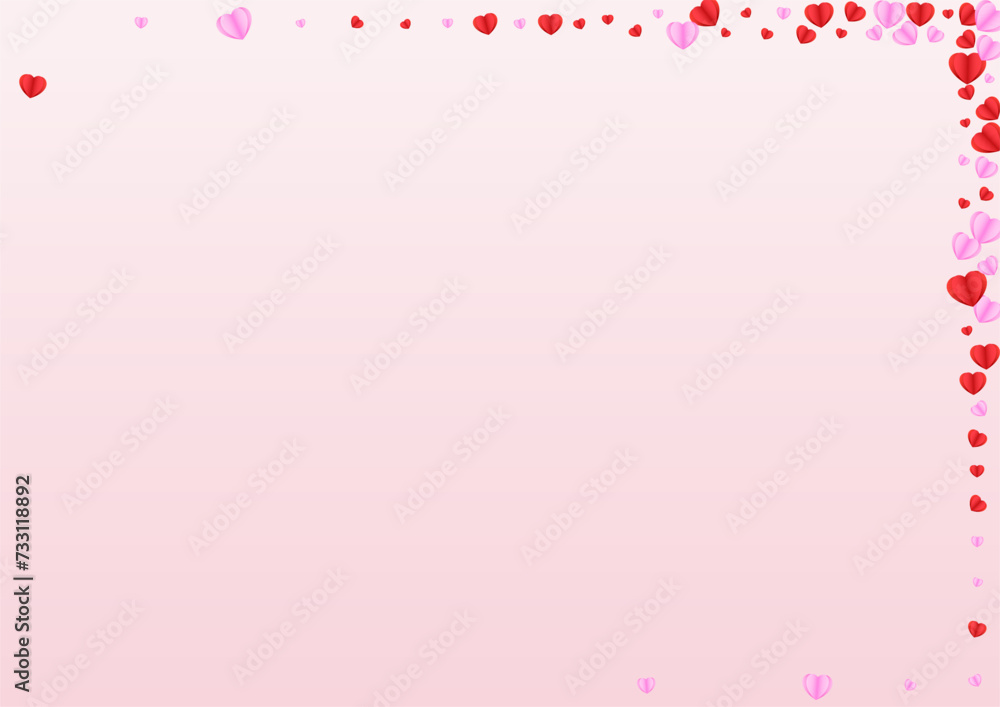 Tender Heart Background Pink Vector. Amour Texture Confetti. Purple Wedding Frame. Violet Confetti Happy Pattern. Lilac Random Illustration.