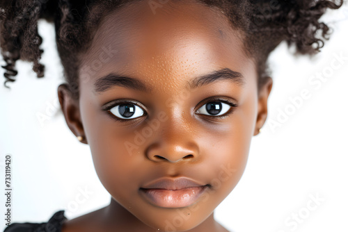 Closeup portrait of beautiful African American girl isolated on white background