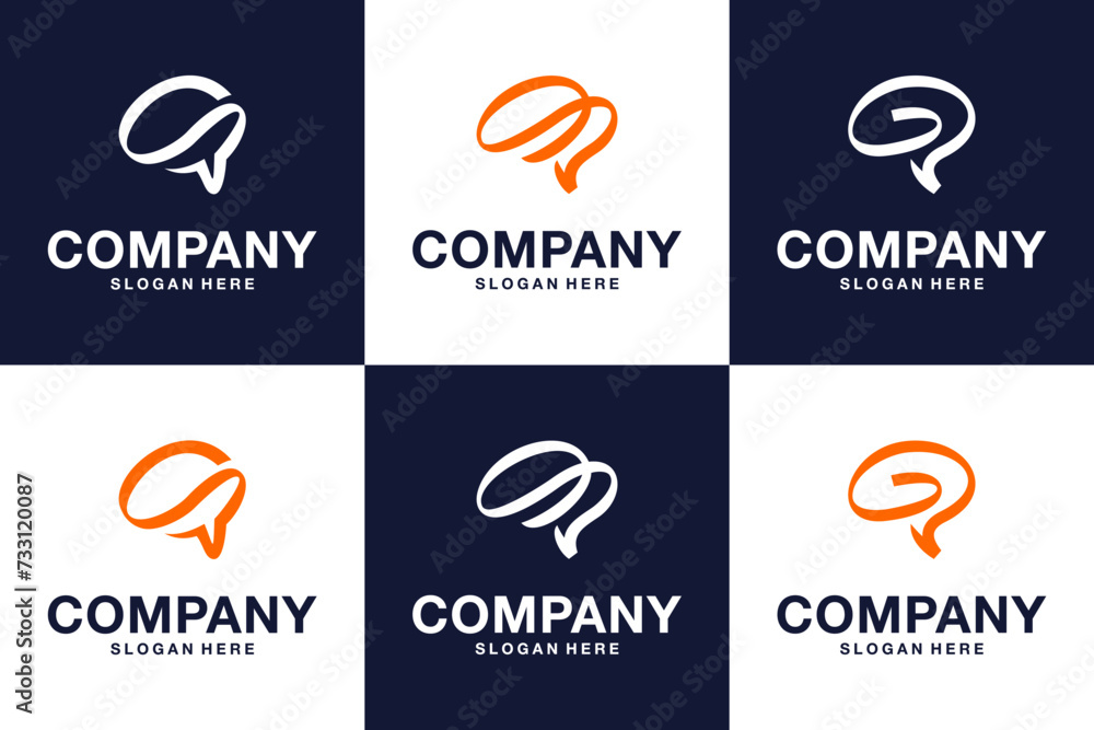 set of brain logo, line art, logo template. set of brain logo, line art, logo template.