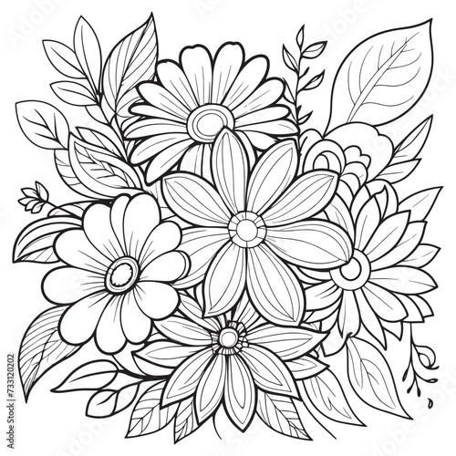 Luxury floral outline coloring book pages line art sketch © Shapla