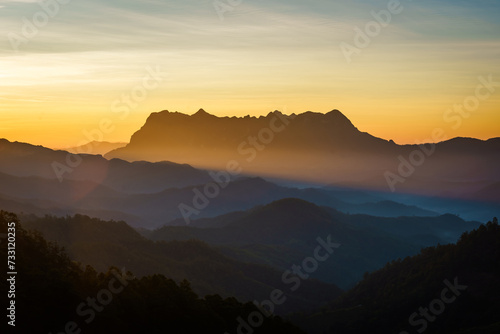Beautiful landscape of Doi Luang Chiang Dao Mountain Peak viewpoint in the National Park in the morning has a complete and important ecosystem of Thailand at Chiang Dao, Chiang Mai, Thailand.