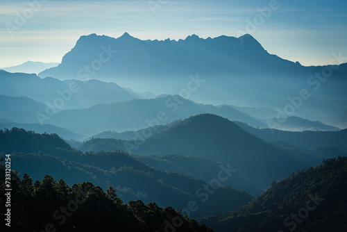 Beautiful landscape of Doi Luang Chiang Dao Mountain Peak viewpoint in the National Park in the morning has a complete and important ecosystem of Thailand at Chiang Dao, Chiang Mai, Thailand.