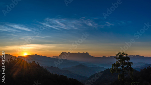 Beautiful landscape of Doi Luang Chiang Dao Mountain Peak viewpoint in the National Park in the morning has a complete and important ecosystem of Thailand at Chiang Dao, Chiang Mai, Thailand.