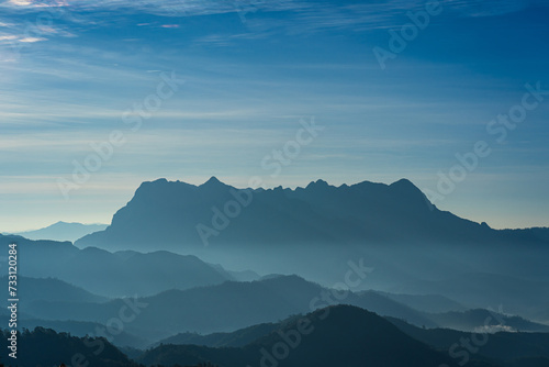 Beautiful landscape of Doi Luang Chiang Dao Mountain Peak viewpoint in the National Park in the morning has a complete and important ecosystem of Thailand at Chiang Dao, Chiang Mai, Thailand. © pomphotothailand