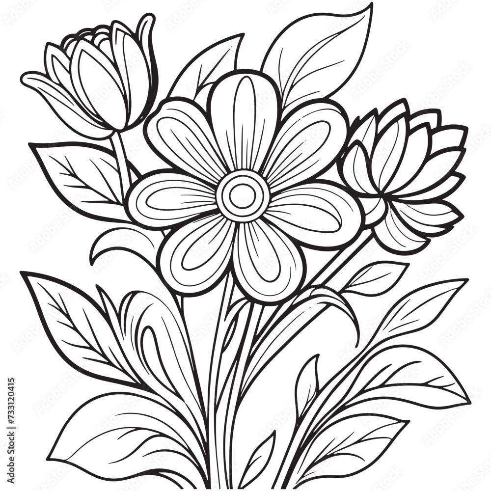 Luxury floral outline coloring book pages line art sketch