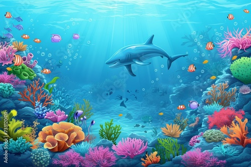 clipart featuring beautiful underwater sea creatures and vibrant coral reefs © Natalia