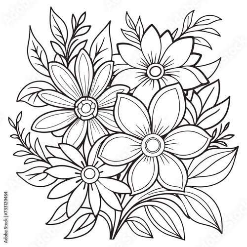 Luxury floral outline coloring book pages line art sketch