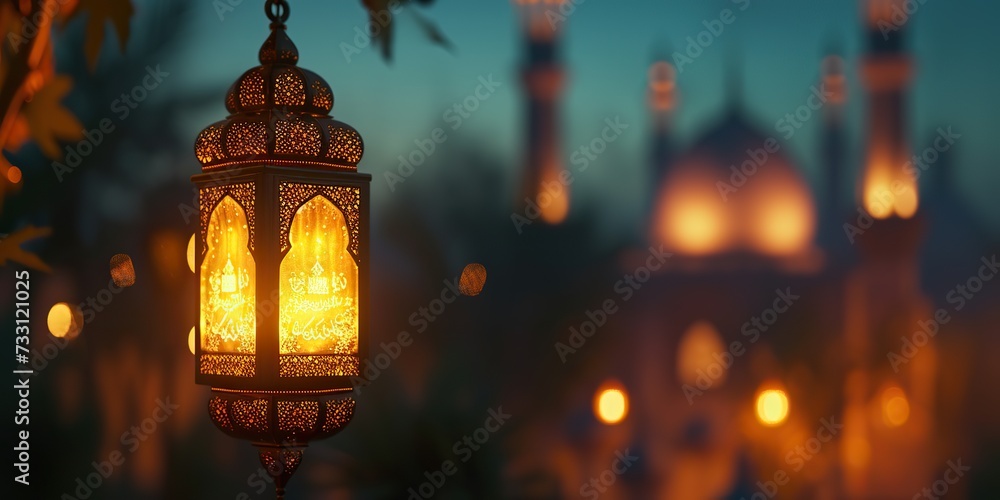 Captivating Eid Al Fitr and Adha scene with a mesmerizing Islamic lantern as the focal point.