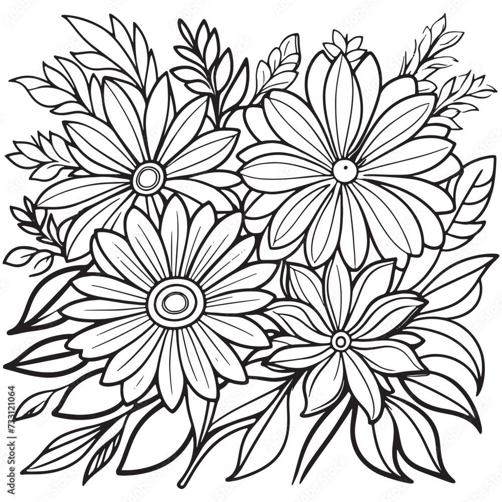 Luxury floral outline coloring book pages line art sketch