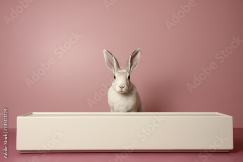 Cute Easter bunny with copy space on pink background. Concept and idea of happy Easter day. © Ivanna