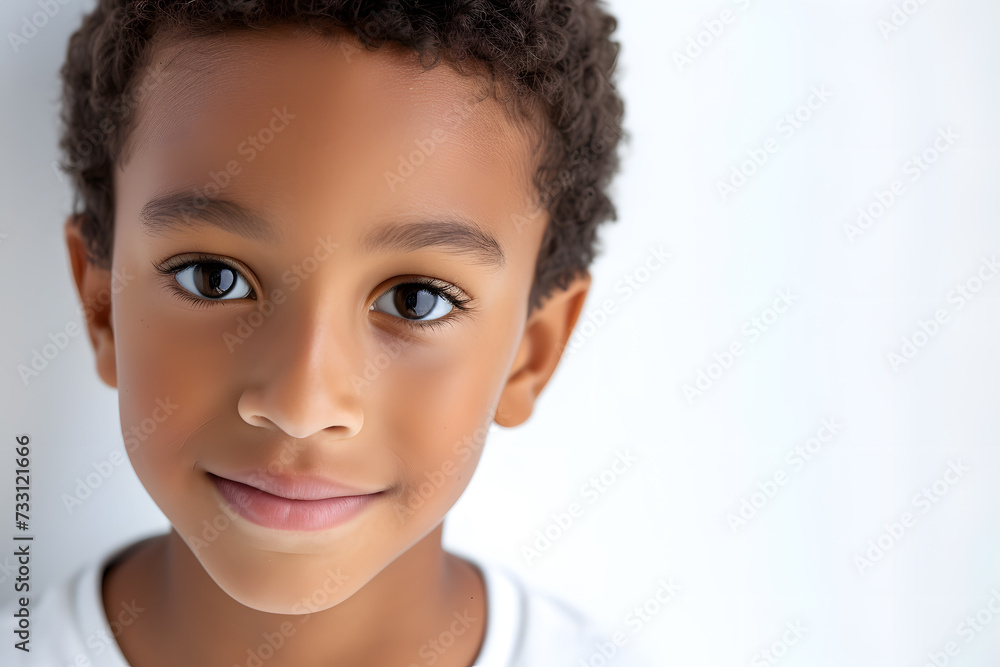 Closeup portrait of handsome African American boy isolated on white background. Schoolboy Closeup portrait of handsome African American boy isolated on white background. Schoolboy
