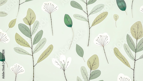 Seamless minimalistic pattern with hand drawn leaves Floral background © Graphic Dude