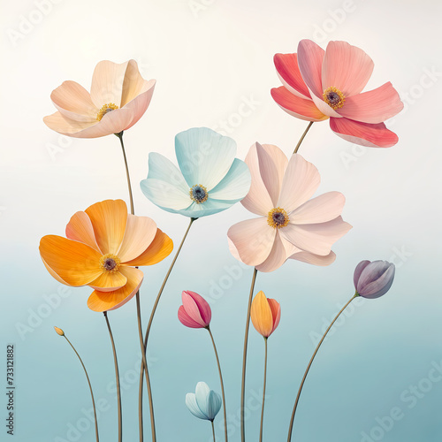 Colorful flowers on a blue sky background  © Graphic Dude
