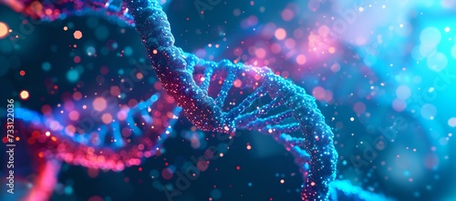Vibrant DNA helix structure illustration in glowing blue hues. genetic research and biotechnology conceptual image. digital biomedical visualization. AI photo