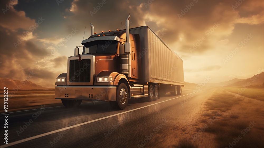 Close-up of cargo truck on the road