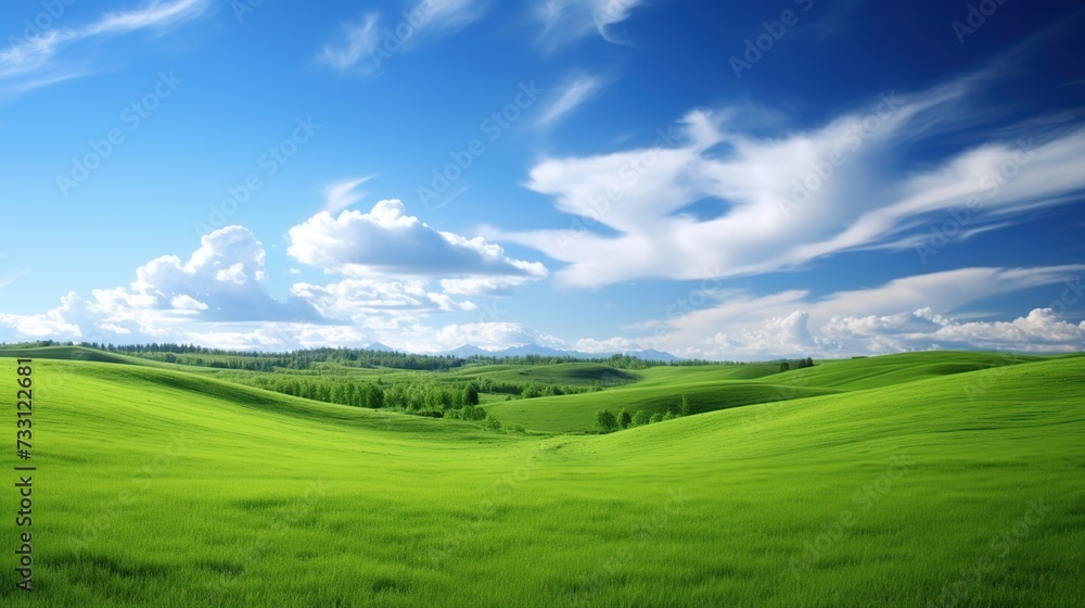 a field of green grass under a blue sky