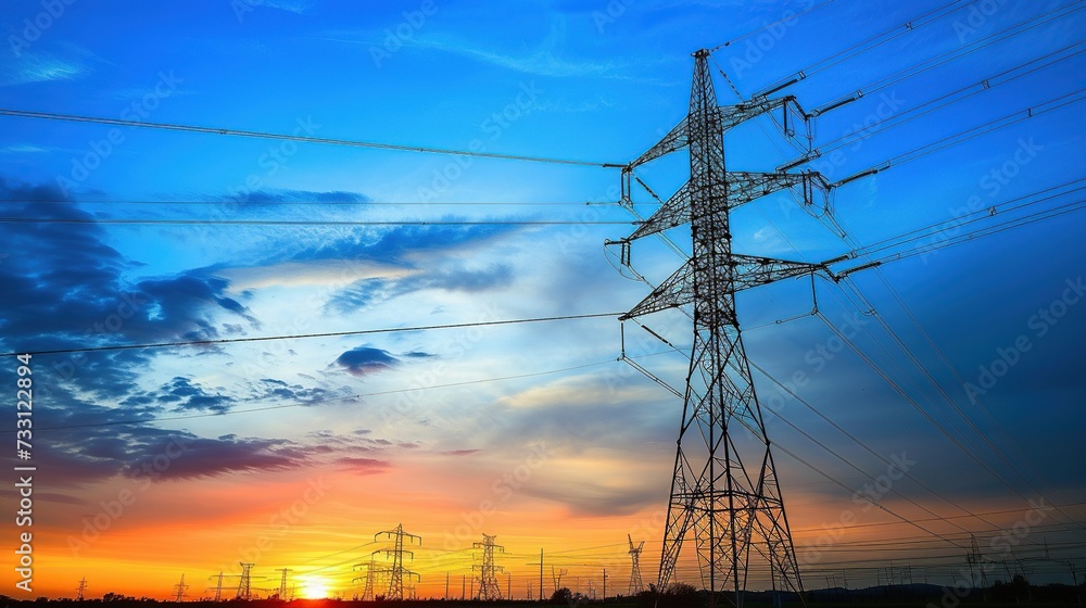 view high voltage post or High voltage tower at evening