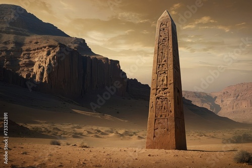 Ancient Ruins and Portal History in the African Desert with Luxor Egyptian Obelisk and Eiffel Tower photo