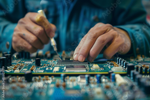 Close-up of electronic circuit board. Electronic computer hardware technology.