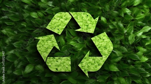 a recycle symbol on green leaf background. Save planet, eco, recycling concept