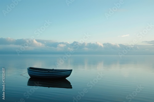 A calm water with a lone boat