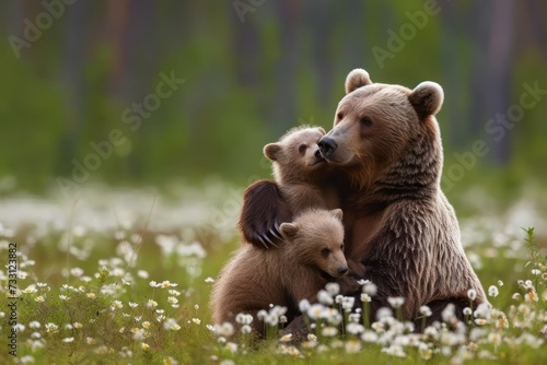 the tenderness between a mother bear and her playful cubs