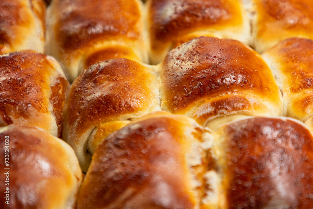 Traditional homemade yeast rolls filled with jam