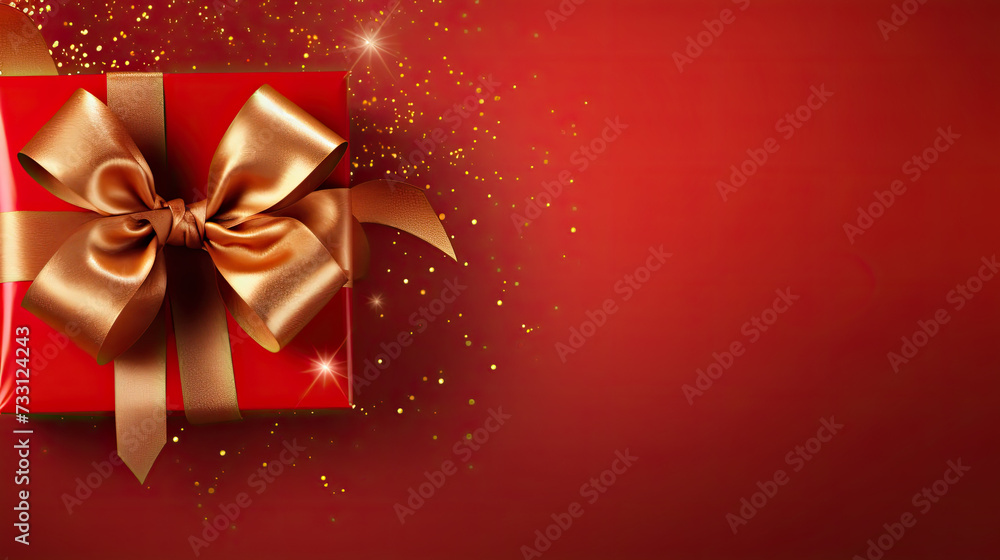 Red background with golden bow on top
Red background with golden bow on top