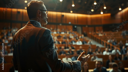 A speaker giving a lecture