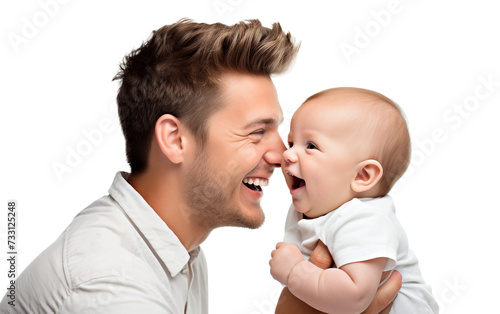 Delighted Dad and His Merry Infant Son Isolated on Transparent Background PNG.