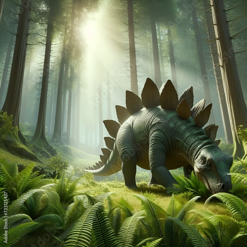 A dinosaur in a rainforest photo