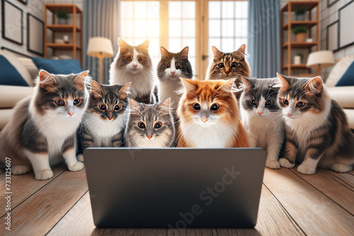 動画を見ているたくさんの猫 photo