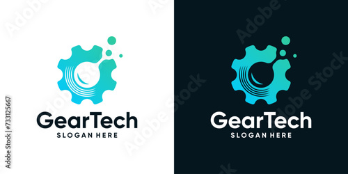 Gear logo design template with technology connection graphic design vector. Symbol, icon, creative.