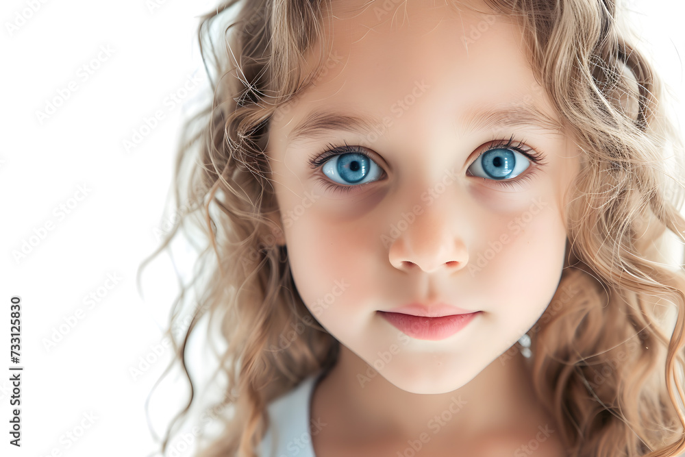 Closeup portrait of beautiful blond hair and blue eyes little girl isolated on white background Closeup portrait of beautiful blond hair and blue eyes little girl isolated on white background