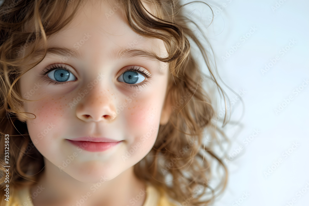 Closeup portrait of beautiful blond hair and blue eyes little girl isolated on white background Closeup portrait of beautiful blond hair and blue eyes little girl isolated on white background