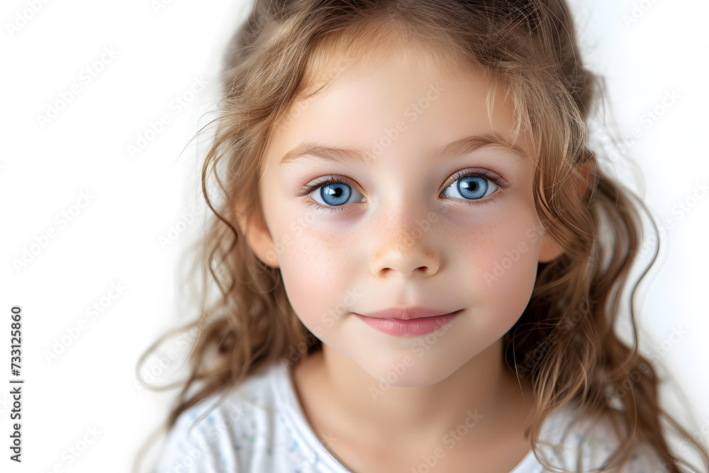 Closeup portrait of beautiful blond hair and blue eyes little girl isolated on white background Closeup portrait of beautiful blond hair and blue eyes little girl isolated on white background
