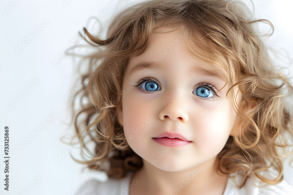 Closeup portrait of beautiful blond hair and blue eyes little girl isolated on white background Closeup portrait of beautiful blond hair and blue eyes little girl isolated on white background