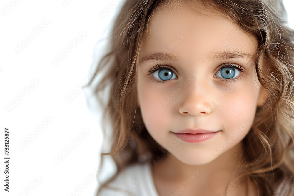 Closeup portrait of beautiful blond hair and blue eyes little girl isolated on white background Closeup portrait of beautiful blond hair and blue eyes little girl isolated on white background