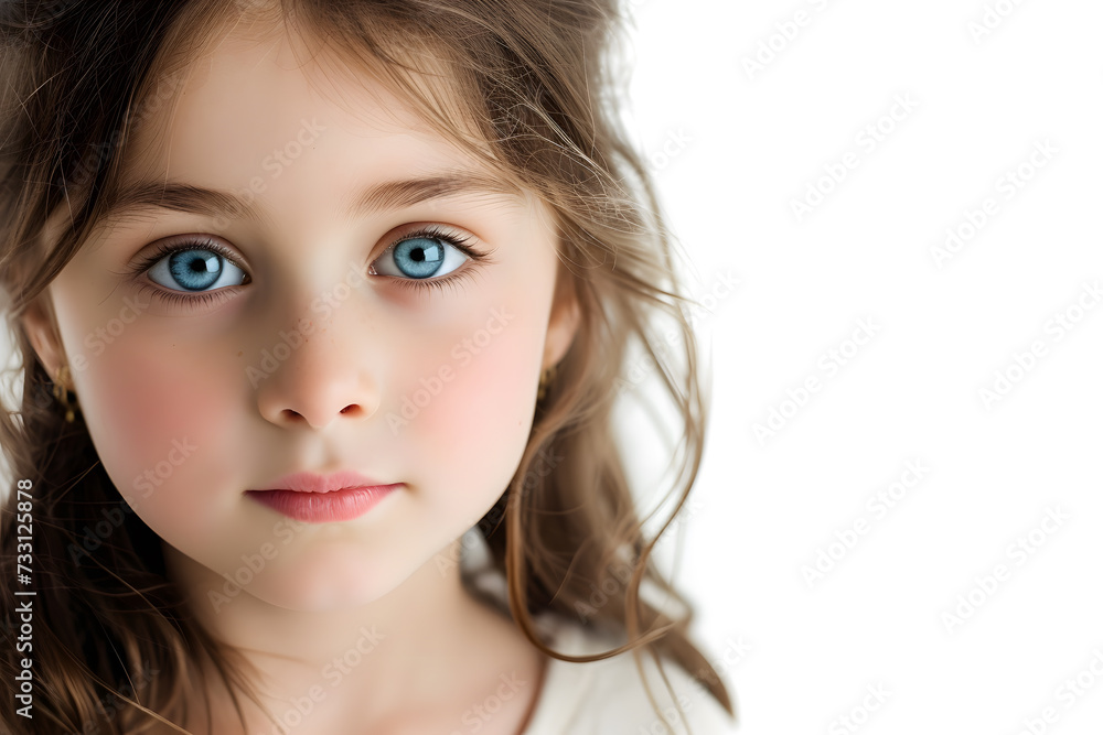 Closeup portrait of beautiful blond hair and blue eyes little girl isolated on white background Closeup portrait of beautiful blond hair and blue eyes little girl isolated on white background