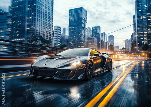 Sport car on the road with motion blur background Concept of fast driving
