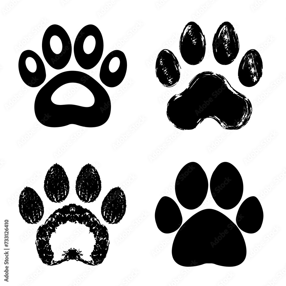 Fototapeta premium Vector illustration of a set of black paw prints on a white background