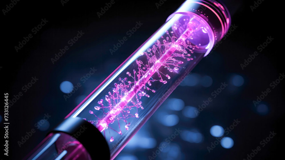 test tube and shape of dna inside with science technology analysis interface.Generative AI test tube and shape of dna inside with science technology analysis interface.Generative AI