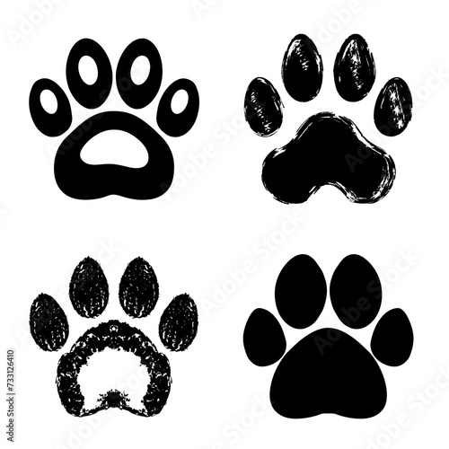 Vector illustration of a set of black paw prints on a white background