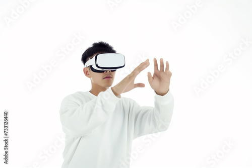 Man experiencing virtual reality headset indoors