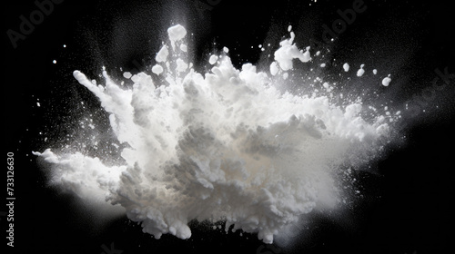 White powder explosion isolated on black background photo