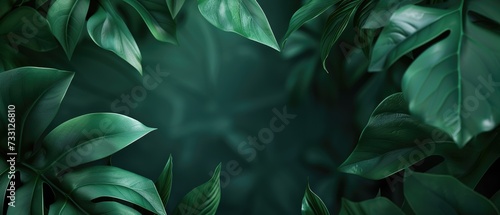 Ultrawide Dark Green Background With Trpical Flowers Leaves